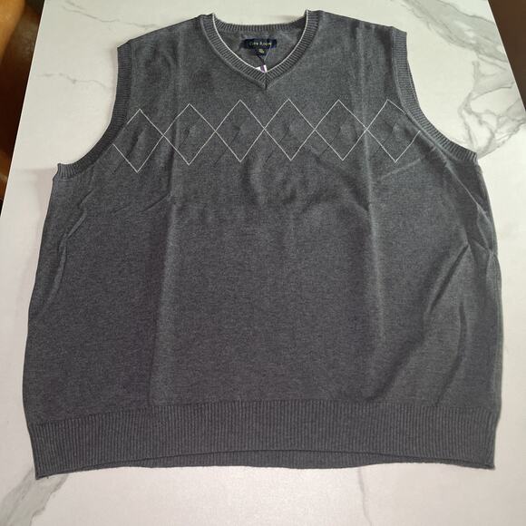 NWT Club Room Mens Sweater Vest 100% Cotton V Neck Charcoal Gray Argyle Size XXL - Picture 1 of 8